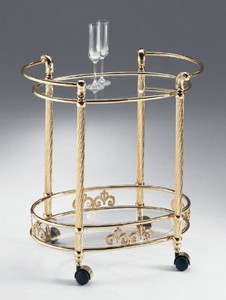Casa Padrino chariot de service de luxe laiton / noir 78 x 72 x H. 72 cm - Chariot ovale en laiton avec plaques en verre - Accessoires hôtels et restaurants - Qualité de luxe - Fabriqué en Italie