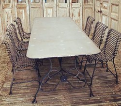 Casa Padrino Art Nouveau Wrought Iron Garden Furniture Set Antique Cream / Antique Brown - 1 Art Nouveau Garden Dining Table & 6 Art Nouveau Garden Chairs - Baroque & Art Nouveau Garden Furniture