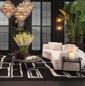 Casa Padrino Luxus Sofa Beige / Schwarz 314 x 130 x H. 68 cm - Gebogenes Wohnzimmer Sofa - Hotel Sofa - Wohnzimmer Möbel - Hotel Möbel - Luxus Möbel - Luxus Einrichtung