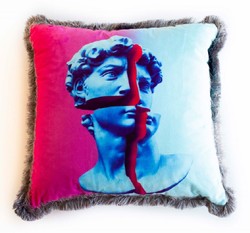 Luxus Designer Deko Kissen mit Fransen Barock Büste Mehrfarbig Grau Luxury Designer Decorative Pillow with Fringes Baroque Bust Multicolored Gray