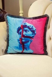 Luxus Designer Deko Kissen mit Fransen Barock Büste Mehrfarbig Grau Luxury Designer Decorative Pillow with Fringes Baroque Bust Multicolored Gray