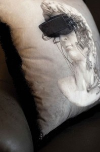 Casa Padrino Luxus Deko Kissen Cyber Barock Büste Grau / Weiß / Schwarz 45 x 45 cm - Bedrucktes Samt Kissen mit Fransen - Luxus Deko Accessoires
