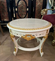 Casa Padrino table basse baroque avec plateau en marbre blanc / or / crème - Table basse ronde en bois massif de style baroque - Mobilier de salon style baroque - Mobilier baroque