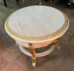 Casa Padrino table basse baroque avec plateau en marbre blanc / or / crème - Table basse ronde en bois massif de style baroque - Mobilier de salon style baroque - Mobilier baroque