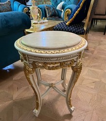 Casa Padrino table d'appoint baroque blanc / or / crème - Table en bois massif de style ancien fait main avec plateau en marbre - Meuble de salon de style baroque - Meuble baroque