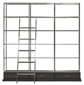 Casa Padrino armadio scaffale con scala argento / nero 220 x 45 x A. 240 cm - Armadio per libri - Armadio da soggiorno - Armadio da ufficio - Mobili soggiorno - Mobili ufficio - Mobili di lusso