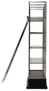Casa Padrino Regalschrank mit Leiter Silber / Schwarz 220 x 45 x H. 240 cm - Bücherschrank - Wohnzimmer Schrank - Büro Schrank - Wohnzimmer Möbel - Büro Möbel - Luxus Möbel