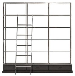 Casa Padrino armadio scaffale con scala argento / nero 220 x 45 x A. 240 cm - Armadio per libri - Armadio da soggiorno - Armadio da ufficio - Mobili soggiorno - Mobili ufficio - Mobili di lusso