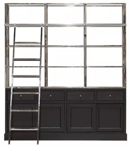 Casa Padrino armadio scaffale con scala nero / argento 219 x 43 x A. 240 cm - Armadio per libri - Armadio da soggiorno - Armadio da ufficio - Mobili soggiorno - Mobili ufficio - Mobili di lusso