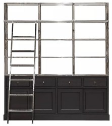 Casa Padrino armadio scaffale con scala nero / argento 219 x 43 x A. 240 cm - Armadio per libri - Armadio da soggiorno - Armadio da ufficio - Mobili soggiorno - Mobili ufficio - Mobili di lusso