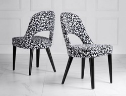 Casa Padrino chaise de salle à manger Art Déco de luxe blanc / gris / noir 49 x 61 x H. 89 cm - Chaise de cuisine Art Déco avec motif - Meubles de salle à manger - Meubles Art Déco de luxe