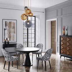 Casa Padrino chaise de salle à manger Art Déco de luxe blanc / gris / noir 49 x 61 x H. 89 cm - Chaise de cuisine Art Déco avec motif - Meubles de salle à manger - Meubles Art Déco de luxe