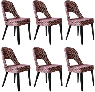 Casa Padrino ensemble de 6 chaises de salle à manger Art Déco de luxe rouge / blanc / noir 49 x 61 x H. 89 cm - Chaises de cuisine Art Déco avec motif - Meubles de salle à manger Art Déco de luxe
