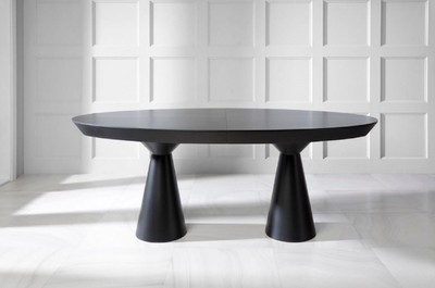 Casa Padrino Luxus Art Deco Esstisch Matt Schwarz 200-250 x 120 x H. 78 cm - Ausziehbarer Massivholz Küchentisch mit ovaler Tischplatte - Esszimmer Möbel - Art Deco Möbel - Luxus Möbel