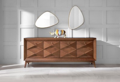 Casa Padrino Luxus Art Deco Sideboard Matt Cognac 220 x 50 x H. 92 cm - Edler Massivholz Schrank mit 4 Türen - Esszimmer Möbel - Art Deco Möbel - Luxus Möbel
