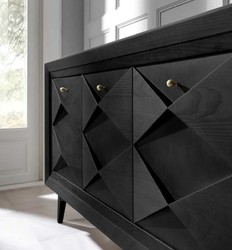Casa Padrino aparador Art Deco de lujo negro 220 x 50 x A. 92 cm - Gabinete de madera maciza noble con 4 puertas - Muebles de comedor - Muebles Art Deco - Muebles de lujo