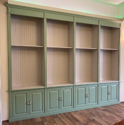 Casa Padrino country style cabinet green / beige 421 x 52 x H. 323 cm - Huge solid wood cabinet with 8 doors - Solid wood furniture - Country style furniture