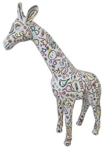 Casa Padrino sculpture décorative de luxe girafe blanc / multicolore H. 115 cm - Grande figurine décorative - Figurine animalière - Sculpture décorative XXL - Figurine décorative XXL