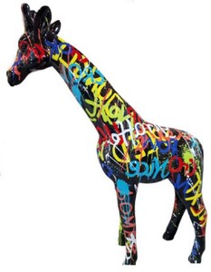 Casa Padrino sculpture décorative de luxe girafe noir / multicolore H. 115 cm - Grande figurine décorative - Figurine animalière - Sculpture décorative XXL - Figurine décorative XXL