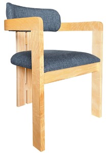 Casa Padrino sedia da pranzo di lusso con braccioli blu / naturale 56 x 54 x A. 82 cm - Sedia da cucina in legno massello - Mobili per sala da pranzo - Mobili in legno massello - Mobili di lusso