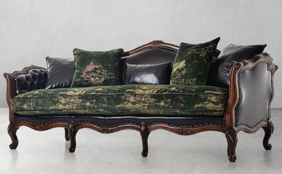 Casa Padrino luxury baroque leather sofa black / green / brown - Magnificent living room sofa with high quality genuine leather - Luxury living room furniture in baroque style - Noble & Magnificent