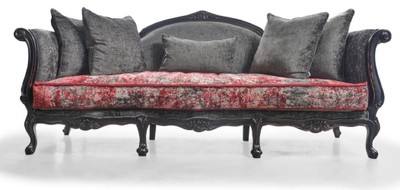 Casa Padrino Luxury Baroque Sofa Gray / Red / Antique Black - Magnificent Baroque Style Living Room Sofa - Luxury Living Room Furniture in Baroque Style - Baroque Furniture - Noble & Magnificent