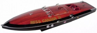 Casa Padrino bateau de vitesse de luxe Miss Canada avec support en bois massif 87 x 28 x H. 26 cm - Bateau décoratif fait main - Bateau en bois - Bateau de course - Maquette de bateau