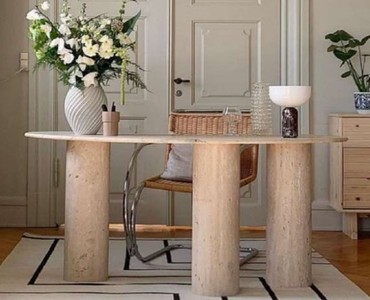 Gebogener Luxus Travertin Naturstein Schreibtisch Bürotisch Beige Curved Luxury Travertine Natural Stone Desk Office Table Beige