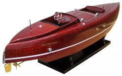 Casa Padrino luxury speedboat Baby Bootlegger with solid wood stand red / white 90 x 30 x H. 20 cm - Handmade decorative boat - Wooden boat - Model boat - Racing boat - Decorative accessories