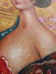 Peinture à l'huile vintage d'après Gustav Klimt Dame 60,96 x H. 101,60 cm - Peinture ancienne authentique d'après l'original - Peint à la main