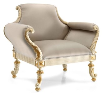 Prunkvoller Luxus Barock Wohnzimmer Sessel Grau Cremeweiß Gold Magnificent Luxury Baroque Living Room Armchair Gray Cream White Gold