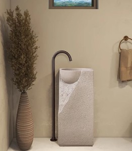 Casa Padrino Luxus Waschtisch Grau 40 x 40 x H. 86 cm - Keramik Waschtisch mit integriertem Waschbecken - Luxus Badezimmer Möbel - Hotel Möbel - Luxus Qualität - Made in Italy