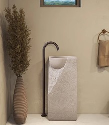 Casa Padrino mesa de lavabo de lujo gris 40 x 40 x A. 86 cm - Mesa de lavabo de cerámica con lavabo integrado - Muebles de baño de lujo - Muebles de hotel - Calidad de lujo - Hecho en Italia