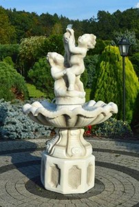 Casa Padrino fuente barroco blanco / gris Ø 89 x A. 185 cm - Magnífica fuente de jardín estilo barroco - Fuente redonda de piedra para decoración de jardín - Decoración de jardín barrocos