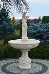 Casa Padrino baroque fountain sand Ø 110 x H. 180 cm - Magnificent garden fountain in baroque style - Round garden decoration stone fountain - Baroque garden decoration accessories