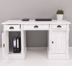 Casa Padrino escritorio de estilo campestre shabby chic blanco antiguo 140 x 70 x A. 78 cm - Mesa de oficina de estilo campestre - Muebles de oficina de estilo campestre shabby chic
