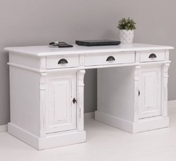Casa Padrino escritorio de estilo campestre shabby chic blanco antiguo 140 x 70 x A. 78 cm - Mesa de oficina de estilo campestre - Muebles de oficina de estilo campestre shabby chic