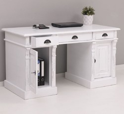 Casa Padrino escritorio de estilo campestre shabby chic blanco antiguo 140 x 70 x A. 78 cm - Mesa de oficina de estilo campestre - Muebles de oficina de estilo campestre shabby chic
