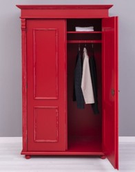 Casa Padrino garde-robe de style campagnard shabby chic rouge antique 110 x 58 x H. 180 cm - Armoire de chambre en bois massif avec 2 portes - Meuble de chambre de style campagnard shabby chic