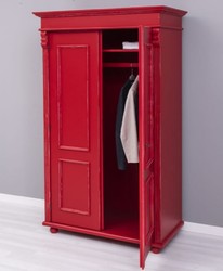 Casa Padrino garde-robe de style campagnard shabby chic rouge antique 110 x 58 x H. 180 cm - Armoire de chambre en bois massif avec 2 portes - Meuble de chambre de style campagnard shabby chic