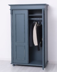 Casa Padrino garde-robe de style campagnard shabby chic bleu antique 110 x 58 x H. 180 cm - Armoire de chambre en bois massif avec 2 portes - Meuble de chambre de style campagnard shabby chic