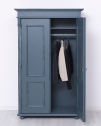 Casa Padrino garde-robe de style campagnard shabby chic bleu antique 110 x 58 x H. 180 cm - Armoire de chambre en bois massif avec 2 portes - Meuble de chambre de style campagnard shabby chic