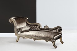 Casa Padrino luxury baroque chaise longue silver / silver gold - Magnificent solid wood recamier - Luxury living room furniture in baroque style - Luxury quality - Made in Italy