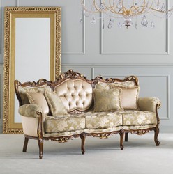 Casa Padrino divano barocco di lusso crema / oro / marrone / oro - Magnifico divano da soggiorno stile barocco - Mobili da soggiorno di lusso in stile barocco - Mobili barocchi - Fatto in Italia