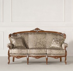 Casa Padrino divano barocco di lusso argento / oro / marrone / argento - Magnifico divano da soggiorno stile barocco - Mobili da soggiorno di lusso in stile barocco - Fatto in Italia