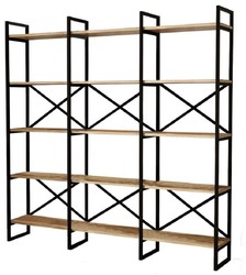 Casa Padrino armadio scaffale di lusso con ripiani in legno massello nero / naturale 170 x 30 x A. 175 cm - Armadio per libri - Armadio da soggiorno - Mobili soggiorno - Mobili di lusso