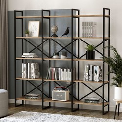 Casa Padrino armadio scaffale di lusso con ripiani in legno massello nero / naturale 170 x 30 x A. 175 cm - Armadio per libri - Armadio da soggiorno - Mobili soggiorno - Mobili di lusso