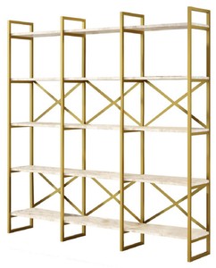 Casa Padrino armadio scaffale di lusso con ripiani in marmo oro / bianco 170 x 30 x A. 175 cm - Armadio per libri - Armadio da soggiorno - Mobili soggiorno - Mobili di lusso