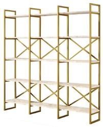 Casa Padrino armario estante de lujo con estantes de mármol oro / blanco 170 x 30 x A. 175 cm - Armario de libros - Armario de salón - Muebles de salón - Muebles de oficina de lujo