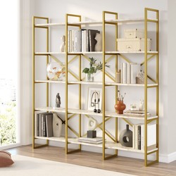 Casa Padrino armario estante de lujo con estantes de mármol oro / blanco 170 x 30 x A. 175 cm - Armario de libros - Armario de salón - Muebles de salón - Muebles de oficina de lujo